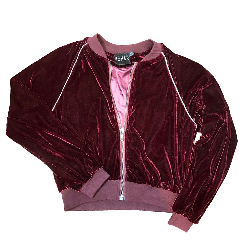 REHAB velvet maroon bomber